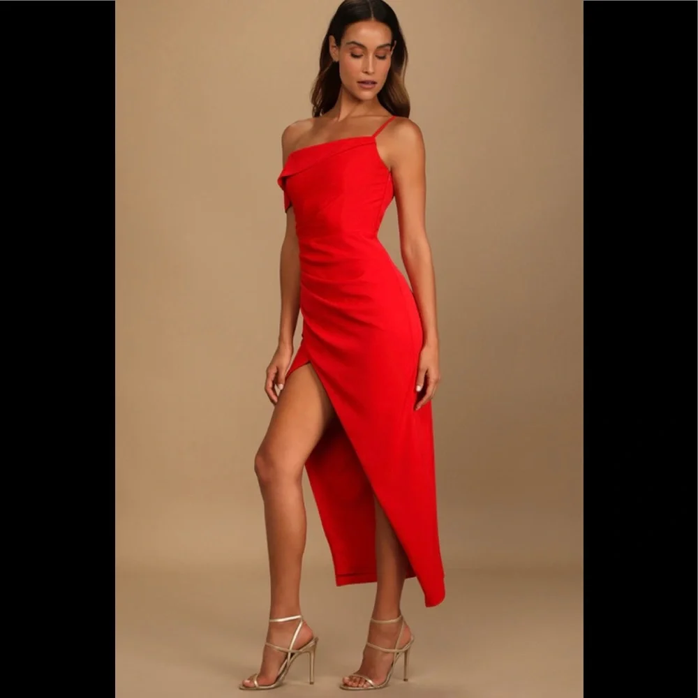 Lulus Red Asymmetrical Tulip dress - Picture 2 of 8